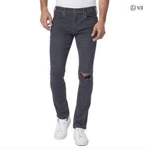 Paige Lennox Grey Dark Wash Jeans Wolfe Destructed Slim Fit Straight Leg Mens 34